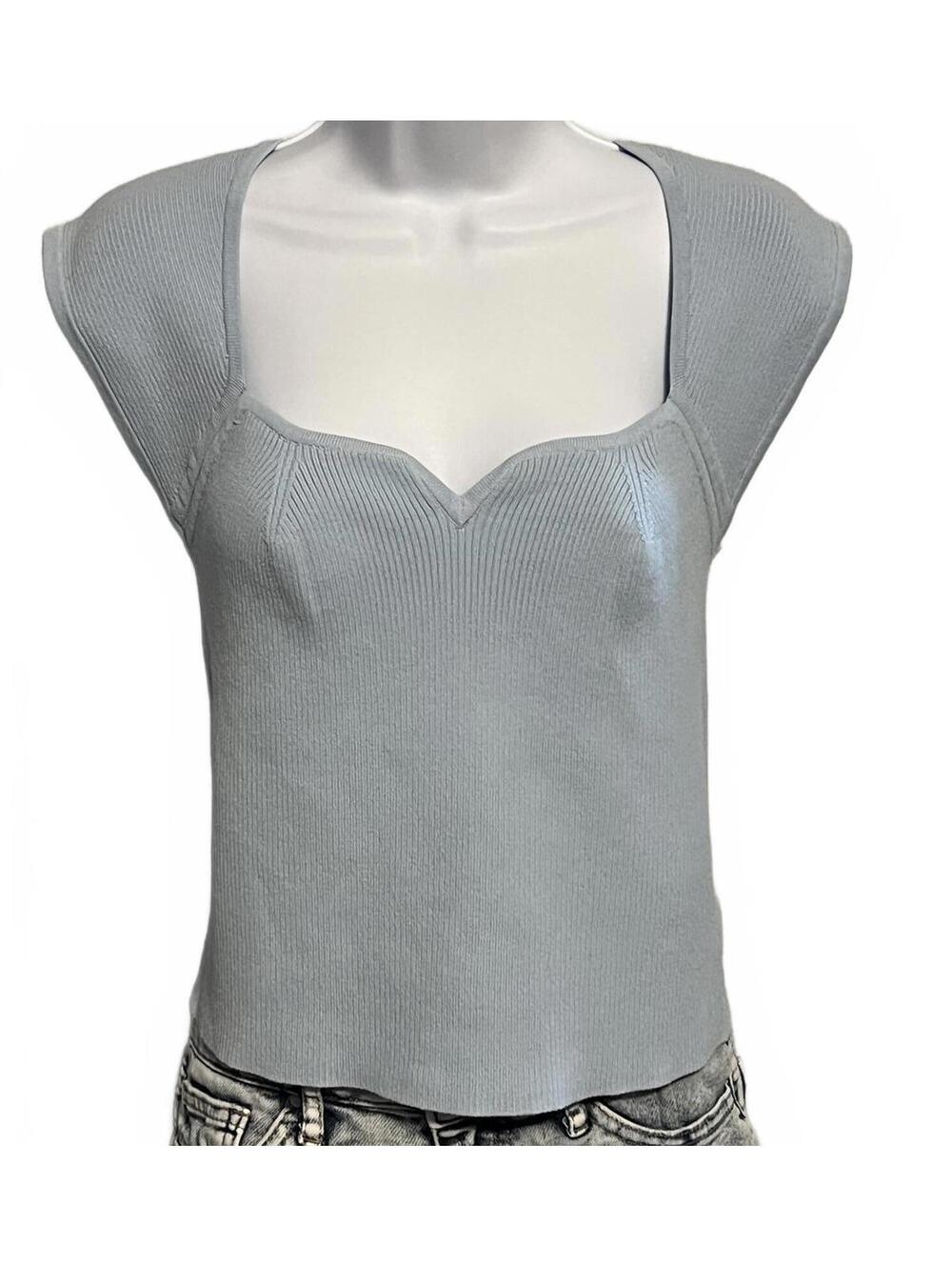 NWT House of Harlow 1960 Ribbed Sweetheart Cap Sleeve Knit Crop Sweater Top Med